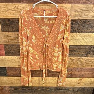 Free People Orange Floral Blouse